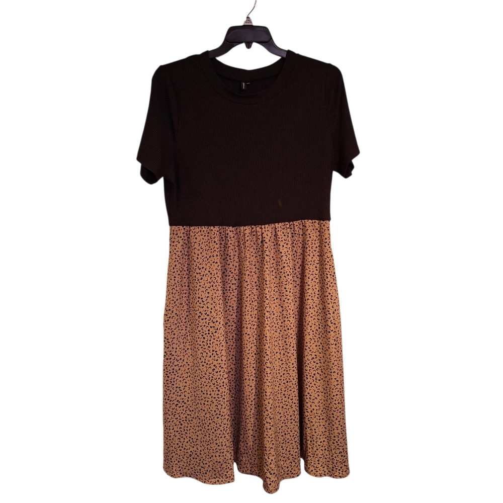 Zattcas Women's Black & Leopard print Short Sleeve Dress Size 2XL
